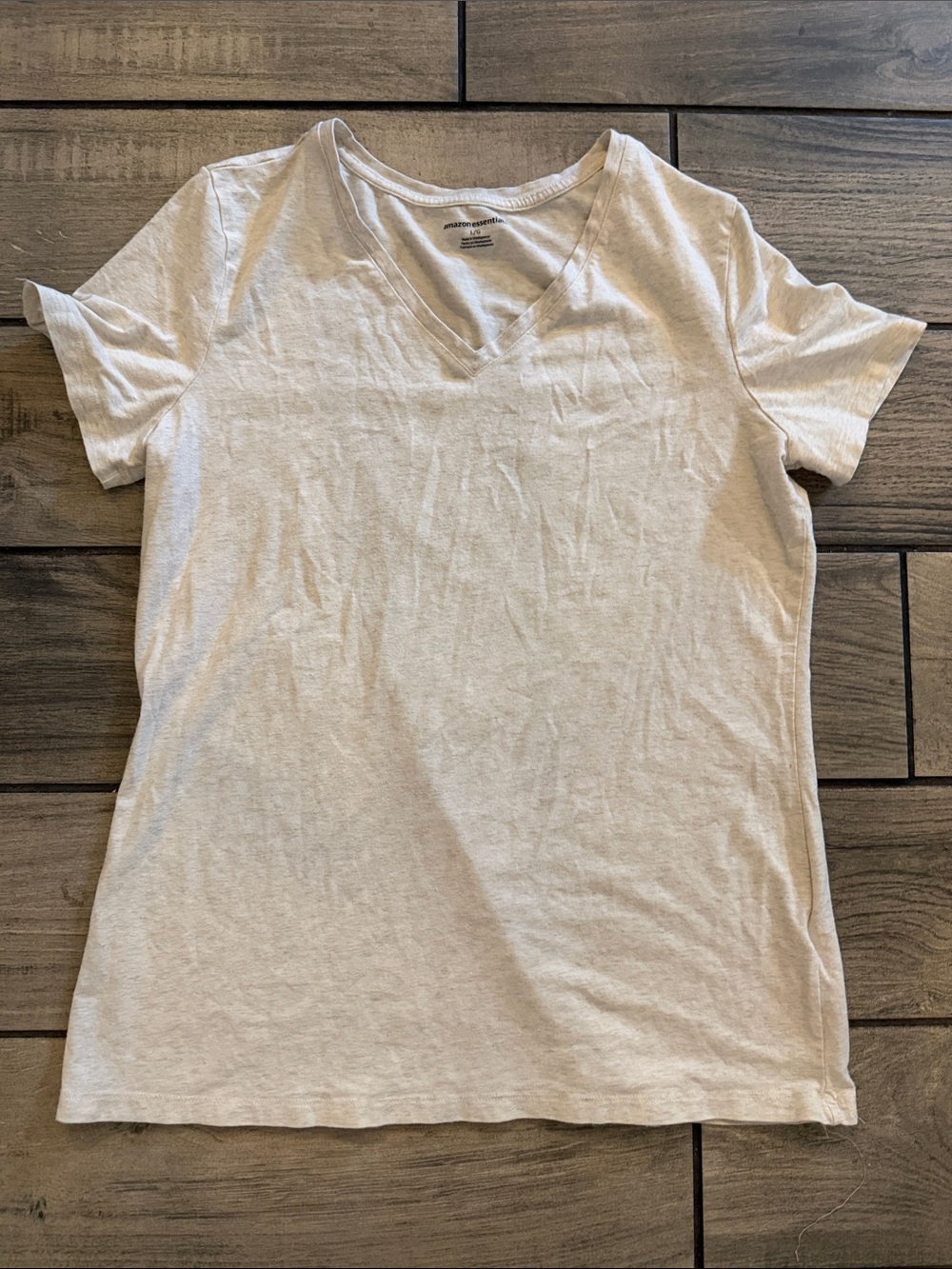Amazon Essentials Men's V-Neck Short Sleeve Tee in Light Cream